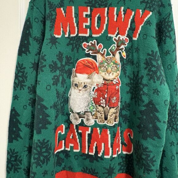 Meowy Catmas Party Sweater Christmas Sweater Size XL - Picture 2 of 6